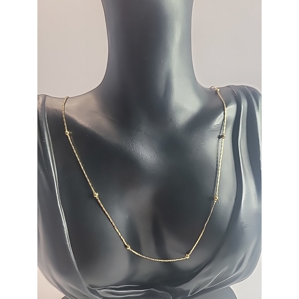 Vintage Monet Gold Tone Station Necklace Minimalist Beaded Chain Signed Designer